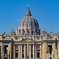 Saint Peter's Square, Vatican.,Rome, 03.20.2021, Basilica of Saint Peter, The grandiose square in front of the main cathedral of Christendom and square, Colonnade Bernini, High quality photo