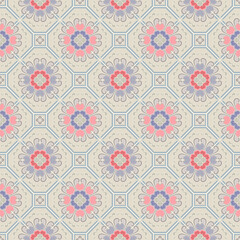 Japanese Luxury Flower Motif Mosaic Vector Seamless Pattern