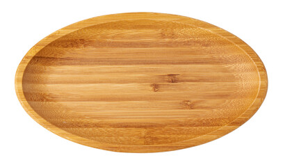Wooden plate isolated on white background, close up