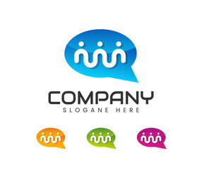 Human with chat talk symbol for communication sharing teamwork logo design