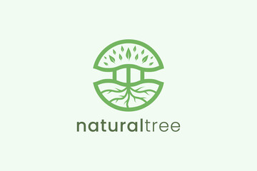 Fototapeta premium Simple modern tree logo template in circle shape for nature business