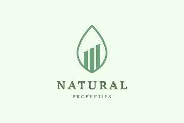 Property house logo with three buildings and leaves