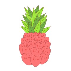 Pineapple is a tropical sweet summer fruit, vector graphic icon. Yellow pineapple with green leaves.