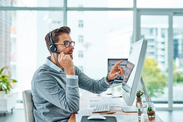 Let me take you through the process step-by-step. Shot of a young call centre agent working in an...
