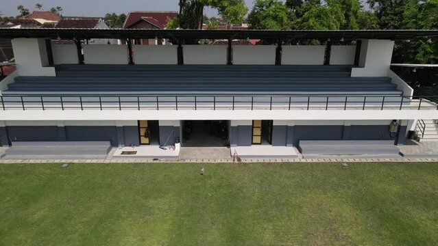 aerial view, the national standard Karang Kotagede mini stadium, one of the prides of the mini stadium in Yogaykarta, Indonesia. Shows the stands.