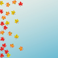 Brown Plant Background Blue Vector. Foliage Season Frame. Golden Flying Leaf. Collection Floral Texture.