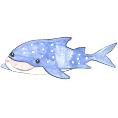 Whale shark watercolor illustration for decoration on sea life and ocean.