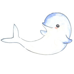 Naklejka na ściany i meble Beluga whale watercolor illustration for decoration on sea life and ocean.