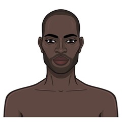 Animation portrait of beautiful African man. Color drawing. Vector illustration isolated on a white background. 