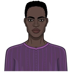 Obraz premium Animation portrait of beautiful African man. Color drawing. Vector illustration isolated on a white background. 
