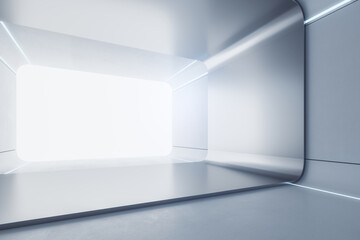 Abstract futuristic corridor interior background with mock up place. Space ship and design concept. 3D Rendering.
