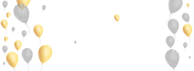 Gold Balloon Background White Vector. Baloon Sphere Background. Golden Fly Helium. Confetti Latex Template.