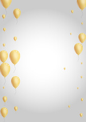 Golden Helium Background Gray Vector. Balloon Ceremony Illustration. Yellow Holiday Air. Confetti Circus Card.