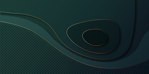 Luxury Black paper cut background. Abstract realistic papercut decoration textured with wavy gold lines layers. 3d topography relief. Carving art Black paper cut background. Abstract realistic.