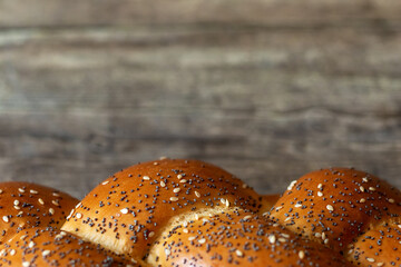Macro freshly baked bread on table