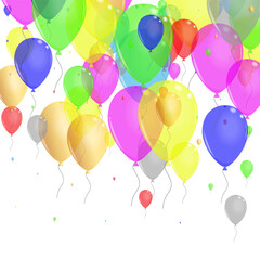 Multicolor Balloon Background White Vector. Helium Entertainment Design. Yellow Abstract. Blue Confetti. Surprise Ceremony Template.