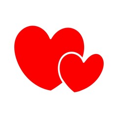 Two hearts . One big and one small heart together, two hearts next to each other in red on a white background. A symbol of love, recognition, gratitude