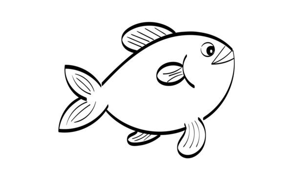  Cute Fish Kids Line Background. Sea life Illustration.