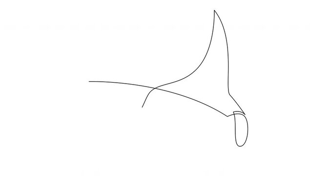 Self drawing simple animation of single continuous one line drawing of Manta Ray. Drawing by hand, black lines on a white background