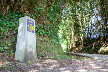 Milestone of Saint James way next to the road