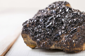 Garnet crystals in mineral. Macro. Selective focus