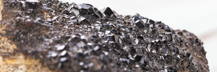 Garnet crystals in mineral. Macro. Selective focus