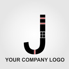Your Company logo J template. Wings design element illustration. Corporate branding identity.J Alphabet letter logo. Abstract Glossy Red Black logo type design template in Grey background.