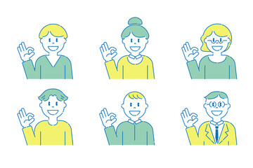 OKサインをするいろいろな人5　男性　女性　ポップ