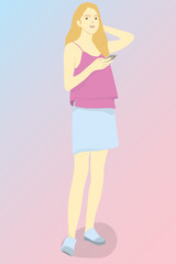 Blond casual girl holding a phone 