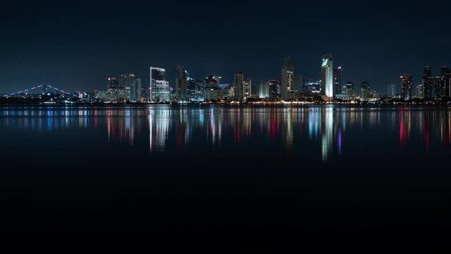 San Diego Panorama Skyline Reflections Coronado Night Time Lapse California USA