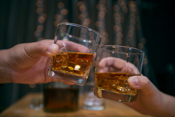 Celebrate whiskey on a friendly party in  restaurant