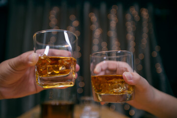 Celebrate whiskey on a friendly party in  restaurant