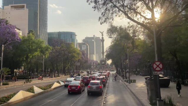 Sunset shot at Paseo de la Reforma in Mexico city