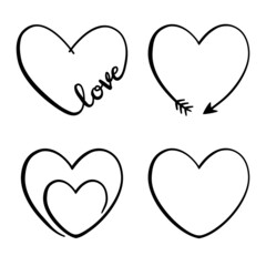Set of vector hearts icon, hand drawn heart shape