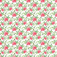 Watercolor seamless pattern with various decorative flowers and leaves