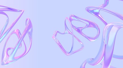 3D holographic purple shapes with gradient neon texture, abstract geometric background, pearlescent chromatic forms glass or fluid, iridescent design element, modern wallpaper, 3D render illustration