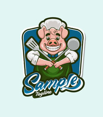 chef pig cute mascot cartoon character
