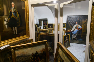 Painting in Showcase Antique Store Gallery in the historic center of Vienna, Austria. January 2022.