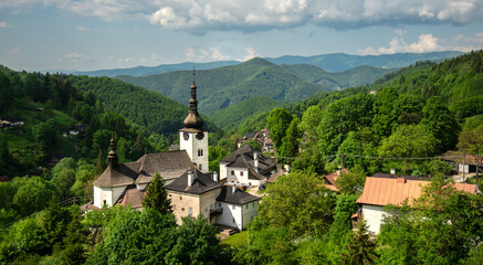 Beautiful historic church in the Spania Dolina village.  Slovakia, Europe. 