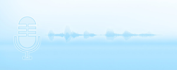 Podcast blue background with microphone icon and audio waveform. Podcast banner for app mock up...
