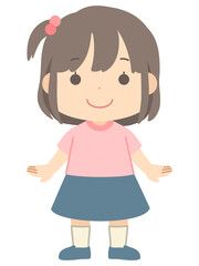 笑顔の女の子のイラスト　夏　半袖