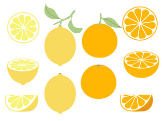 オレンジとレモンのイラストセット
