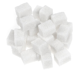 Natural white sugar cubes isolated on white background