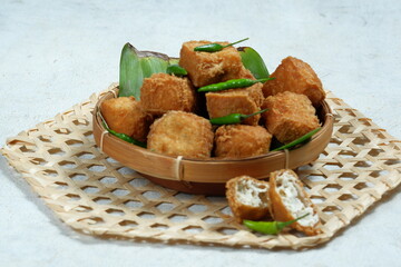tahu sumedang,Popular street food of deep-fried bean curd.is one of the typical snacks from sumedang west java indonesia
