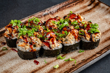 gourmet sushi on the dark background