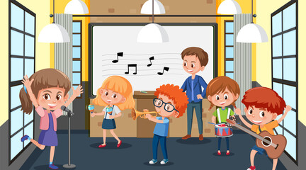 School music classroom with student kids