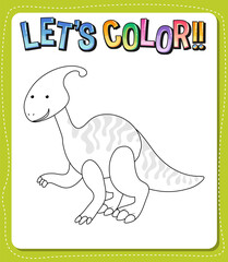 Worksheets template with let’s color!! text and dinosaur outline