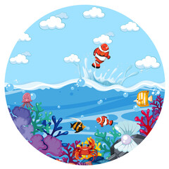 Naklejka na ściany i meble A water splash scene with fish on white background