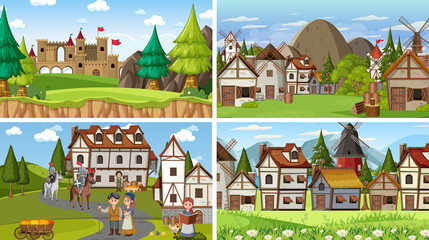 Naklejka premium Set of different scene medieval