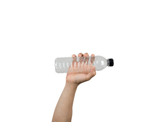 Hand holding plastic bottle white isolated,Man hand holding empty water bottle